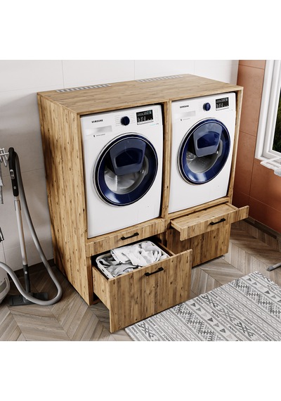 4 Çekmeceli Çamaşır Ve Kurutma Makinesi Dolabı, Banyo Dolabı Atlantik Çam