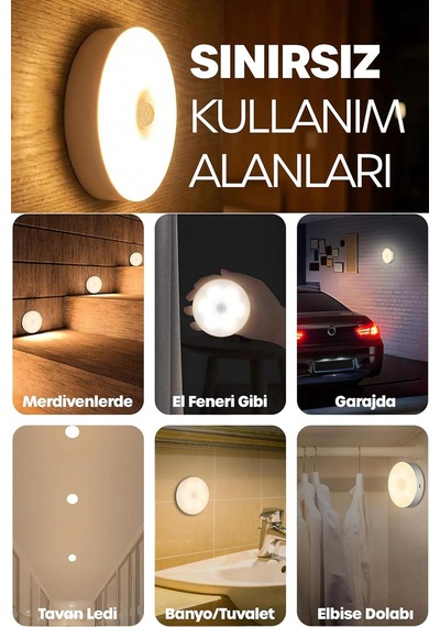 16led 3mod Hareket Sensörlü Şarjlı Led Işık Mıknatıslı Kablosuz Gece Lambası Koridor Işığı 47732 Genel
