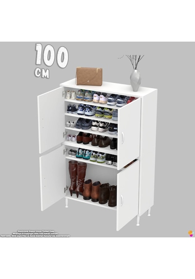 Efna Ayakkabılık - Kapaklı 4 Raf 6 Bölmeli Dar Alanlar İçin Çok Amaçlı Dolap 100 Cm Genişlik Beyaz Efna Ayakkabılık - Kapaklı 4 Raf 6 Bölmeli Dar Alanlar İçin Çok Amaçlı Dolap 100 Cm Genişlik Beyaz