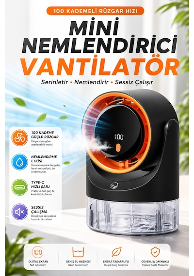2'si 1 Arada Masa Vantilatörü Ve Nemlendirici Fan 450 Ml Su Hazneli Sessiz Çalışma Şarjlı Masa Vantilatörü 100 Kademe Rüzgar Hızı
