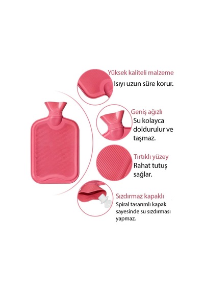 2 Lt Doğal Kauçuk Sıcak Su Torbası Vidalı Kapaklı Esnek Dokulu Termofor Karışık Renk Gönderim Modeli Renkli