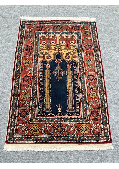 El Dokuma Bünyan Halısı Seccade 93x135 Lacivert Namazlık