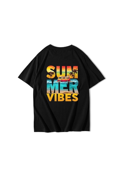 Brz Collectıon Brz Collection Unisex Oversize Beach Summer Vibes T-shirt Siyah