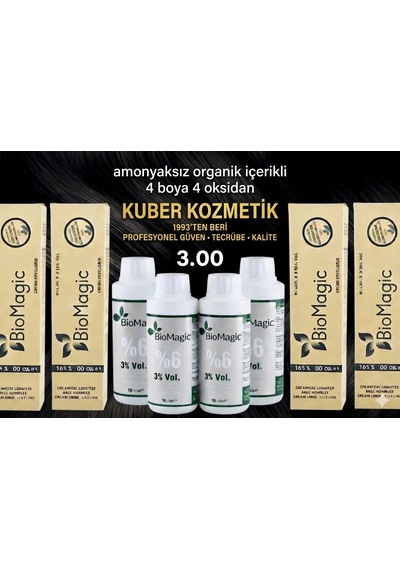 Biomagic 3.00 Koyu Kahve Organik İçerikli Amonyaksız Kalıcı Saç Boyası 4 Boya+ 4 Oksidan