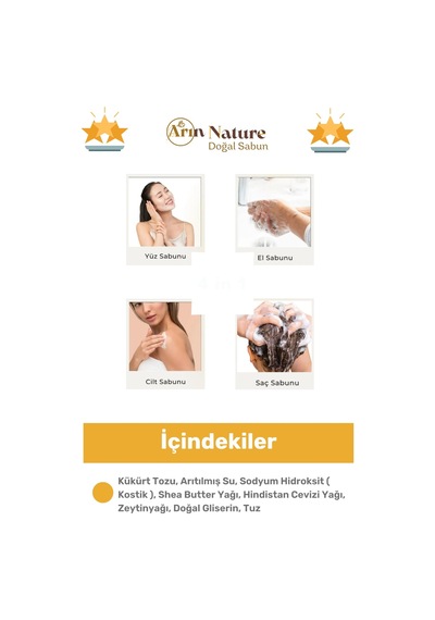 Sabun %100 Doğal Güzel Kokulu El Yüz Saç Cilt Vücut Orijinal Kükürt Sabunu 120g - 4 Adet Karışık