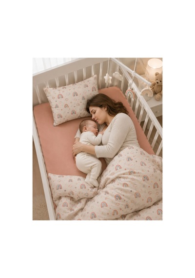 %100 Pamuk Gökkuşağı Desenli Bebek Nevresim Takımı 100 150 Cm Bej - 777071303 Bej