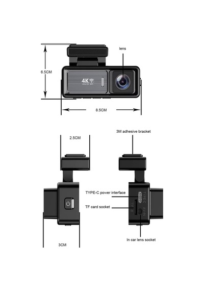 M6 4k Ultra Hd Araç İçi Kamera 3.2 Ips Ekran, Wi-fi Viidure Uygulama , Gps Ve Ön 4k + Arka 1080p Çift Kameralı