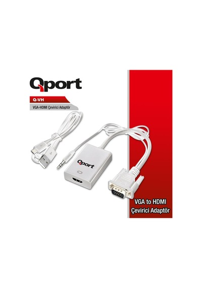 Qport Q-vh Vga To Hdmı Dönüştürücü + Ses Kablosu Vga+hdmı