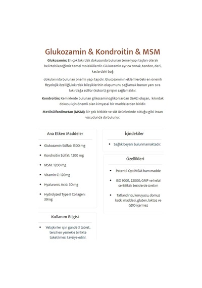 Glukozamin & Kondroitin & Msm Tip 2 90 Tablet