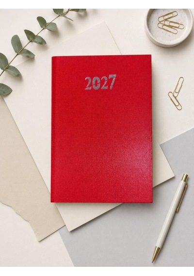 Ofisinn 2027 Cilt Bezli Sert Kapak 14x20 Cm Planlayıcı Günlük Ajanda Kırmızı