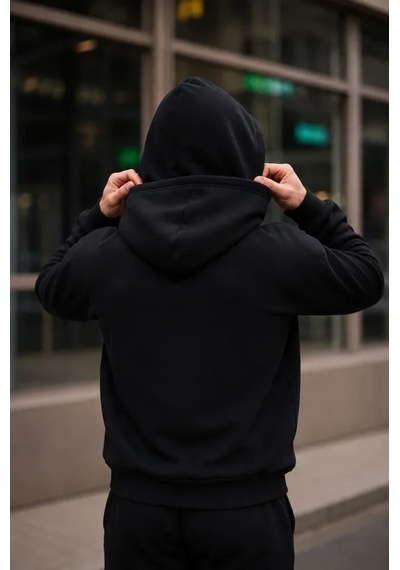 Veraura Lifestyle Erkek Maskeli Ninja Model Çift Kapüşonlu 3 İplik Şardonlu Fermuarlı Sweatshirt - Siyah