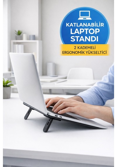 Yapışkanlı Katlanabilir Laptop Standı 2 Kademeli Soğutucu Notebook Yükseltici 22 Cm Siyah