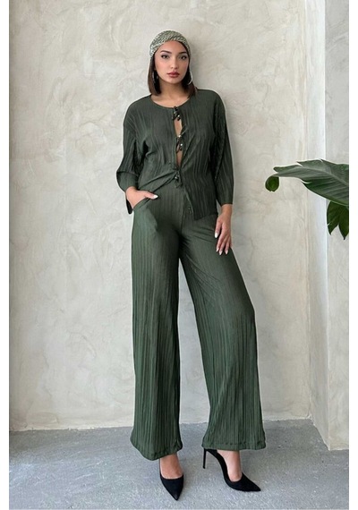 Verymoda Piliseli Pantolon Haki