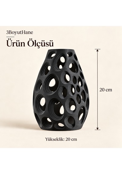 Dekoratif Vazo 20 Cm Oval Delikli Modern Tasarım Kuru Ve Yapay Çiçek Vazosu Siyah