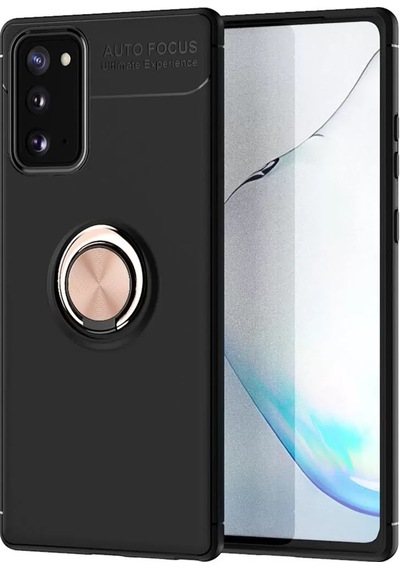 Newface Samsung Uyumlu,  Galaxy Note 20 Kılıf Range Yüzüklü Silikon - Siyah-gold