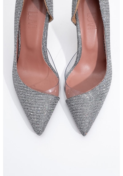 Luvishoes 653 Platin Simli Topuklu Kadın Ayakkabı Platın