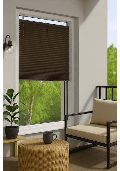 Kahverengi Plise Katlanır Cam Balkon Perdesi - Ofis Perdesi - Mutfak Perdesi - Salon Perdesi