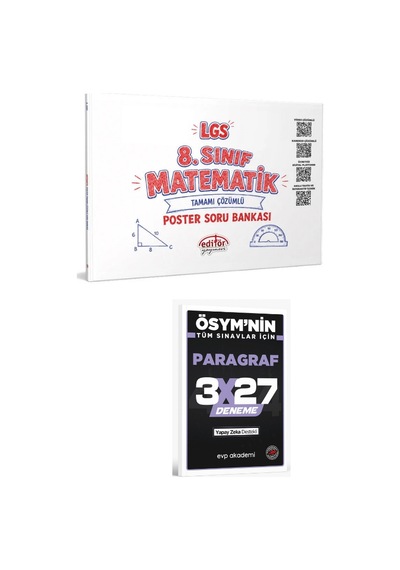 Editör 2027 8. Sınıf Lgs Matematik Poster Soru Bankası Çözümlü+ Evp Akademi Paragraf