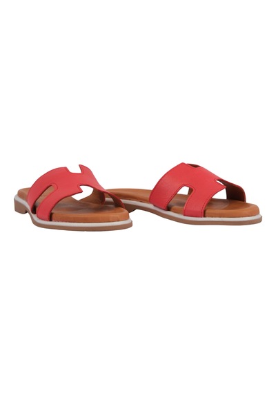 Napa Shoes Kadın H Kesimli Düz Taban Hakiki Terlik Napa-1202 Kırmızı