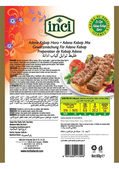 İnci Baharat - Adana Kebap Harcı 60 Gr. Geleneksel Baharat Karışımı