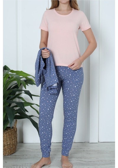 Nicoletta Kadın Pijama Uzun Kollu Düğmeli Pijama Takımı C Nıc1100 İndigo