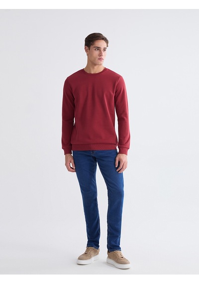 Lcwaıkıkı Basic Bordo Bisiklet Yaka Erkek Kalın Sweatshirt