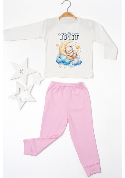 Pia Baby İsme Özel Erkek Çocuk 2 Adet Pijama Takımı %100 Pamuk Penye İsim Baskılı Kişiye Özel Kreş Pijaması Hediye Seti 11135p15pi Krem