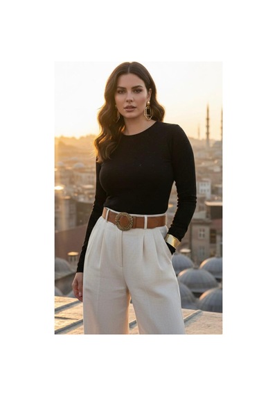 Taş İşlemeli Siyah Uzun Kollu Body Siyah