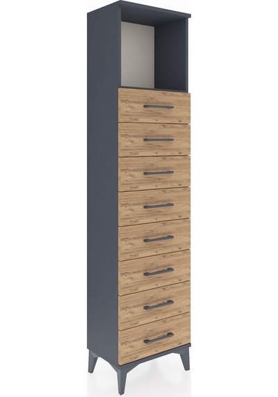 Arges Dolap Tek Raflı 8 Çekmeceli 44x30x182 Antrasit-çam Antrasit