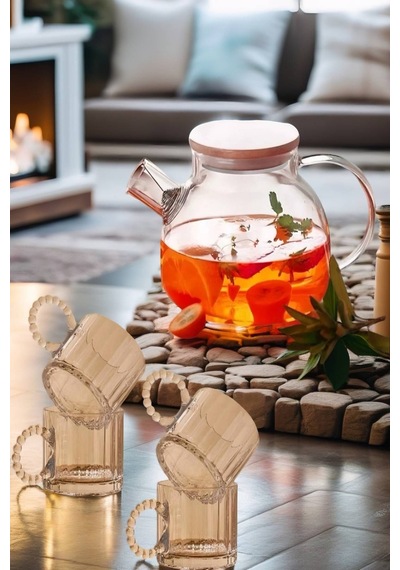 4 Kişilik Set Takım 1 Adet Cam Demlik 1000 Ml - 4 Fincan 250 Ml - Model 4 Diğer