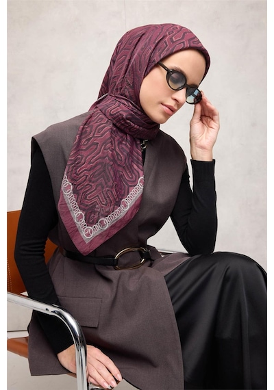 Silk Home Viskon Velora Eşarp Dört Mevsim Zincir Desen Mürdüm 90x90 Çok Renkli