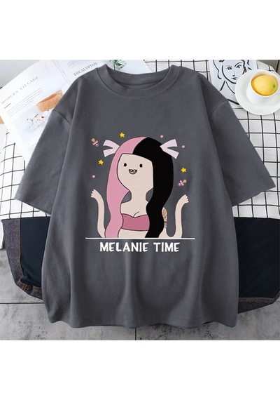Flood Of Style Melanie Martinez Karikatür Sevimli Komik T Shirt Erkek Kadın Sıcak Satış Boy Kısa Kollu Üst T Gri