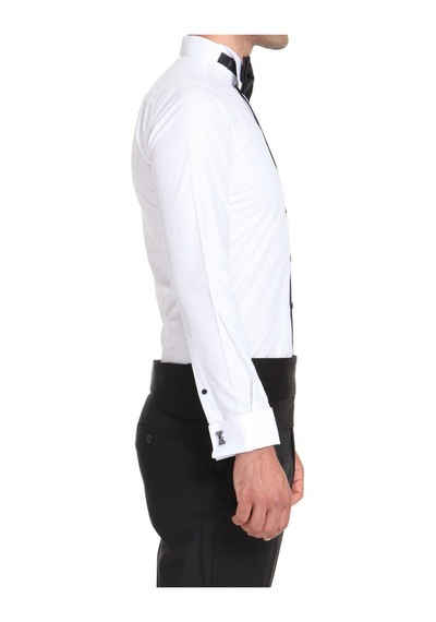 Efor Slim Fit Duble Manşet Önü Biyeli Ata Yaka Beyaz Damatlık Smokin Gömlek Gk 502 Beyaz