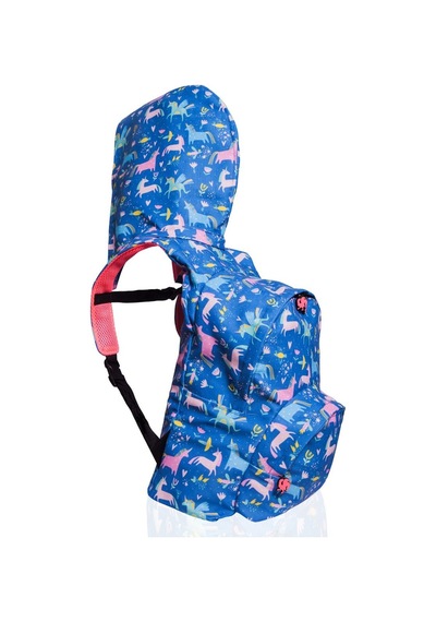 Unisex Su Geçirmez Unicorn Tasarımlı Çıkarılabilir Kapüşonlu Sırt Çantası Mavi