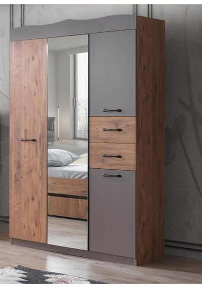 Aynalı 3 Kapılı 2 Çekmeceli Gardırop Elbise Dolabı 130x50x210cm