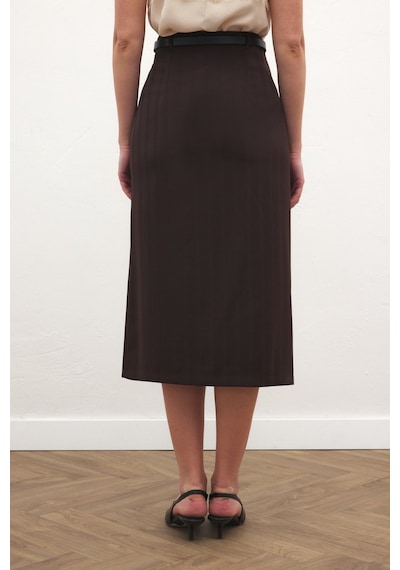 Sateen Anna Yırtmaçlı Etek - Kahve-137171 Kahve