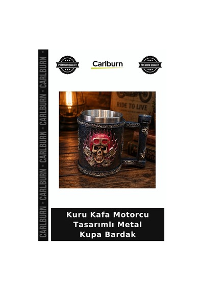 Kuru Kafa Motorcu Tasarımlı Metal Kupa Bardak Özel Gün Objesi Sürpriz Hediye Çok Renkli