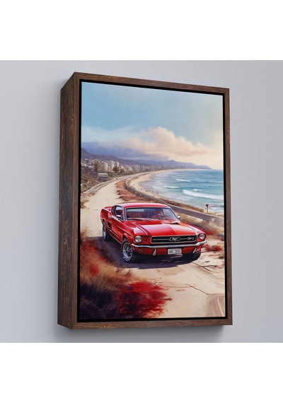 Ahşap Çerçeveli Sahil Kebuyologknvındaki Kırmızı Mustang Tablo-7770