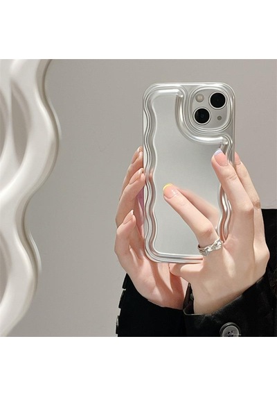 Apple Uyumlu iPhone 15 Plus Zigzaglı Dalgalı Gümüş Puf Kılıf