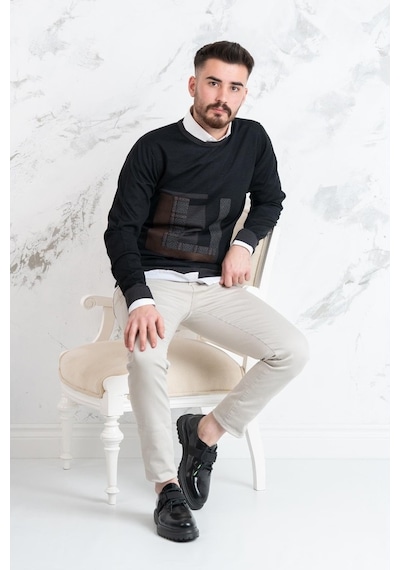 Ecer Slimfit Parça Desenli Ince Triko Erkek Kazak