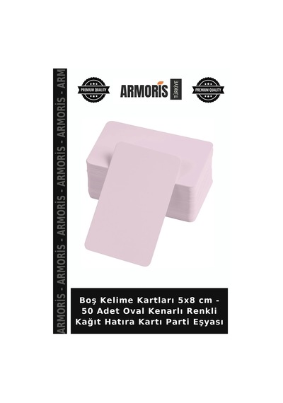 Boş Kelime Kartları 5x8 Cm - 50 Adet Oval Kenarlı Renkli Kağıt Hatıra Kartı Parti Eşyası