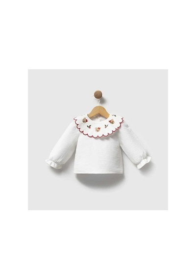 Ministok Baby Bloom Ekose Desenli Yakası Nakışlı Kız Bebek Blüzlü Salopet Kırmızı