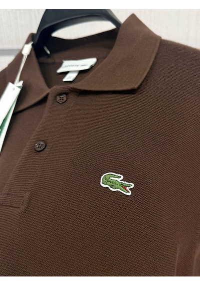 Lacoste Klasik Erkek Triko Örme Yazlık İnce Polo T- shirt Kahverengi