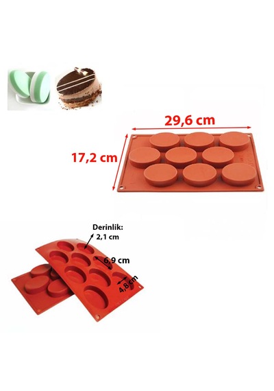 9 Göz Oval Şekilli Silikon Sabun Çikolata Kurabiye Mum Jöle Pasta Vb. Kek Kalıbı 29,6 Cm X 17,2 Cm Kahverengi
