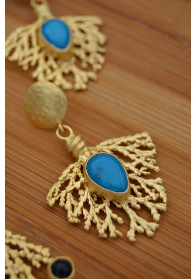 Stoneagejewellery Stoneage Altın Kaplama Bayan Kolye Turkuaz Ve Yeşim Taşlı Altın
