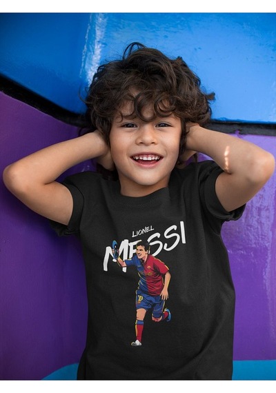 Sevbano Lionel Messi Baskılı Unisex Futbolcu Çocuk Tişört 1-12 Yaş SIYAH