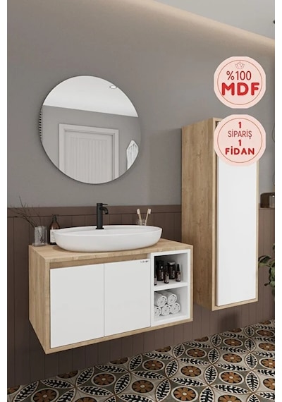 Gül Beyaz 80 Cm Banyo Dolabı+ayna+lavabo+boy Dolabı Beyaz