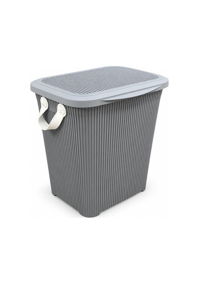 45 L Kapaklı Kirli Çamaşır Sepeti Modern Çizgili Tasarım Taşıma Kulplu Dayanıklı Plastik Banyo, Çamaşır Odası Ve Yatak Odası İçin 40 X 34 X 47 Cm Açık Gri Çok Renkli