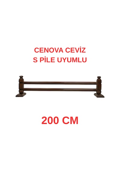 Cenova S Pile Ve Perde Düğmesi Uyumlu Çetray Çift Raylı Modern Ahşap Rustik Ceviz 200 Cm Ceviz