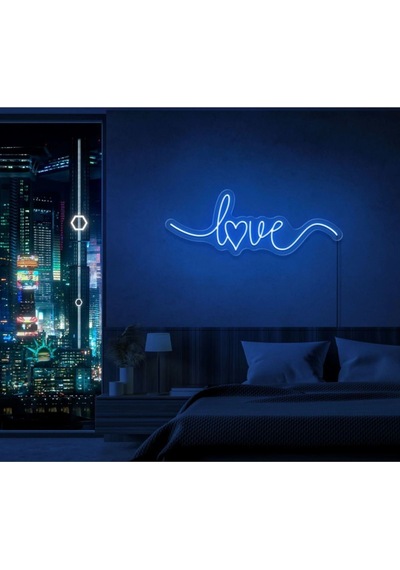 Love Yazılı Neon Tabela Mavi